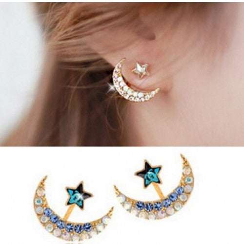 Star and Moon Earrings Pentacle Pendant Stud Earrings