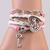 Cupid's Arrow Charms Infinity Bracelet White Pink Leather